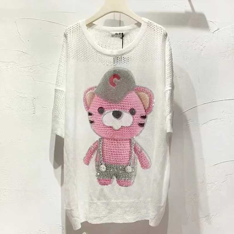 Women's Two Piece Pants 2023 Two Piece Sets Womens Outfits Hollow Out Cartoon Diamonds Short Sets Casual Knitting Tops and Shorts Y241213C1NI