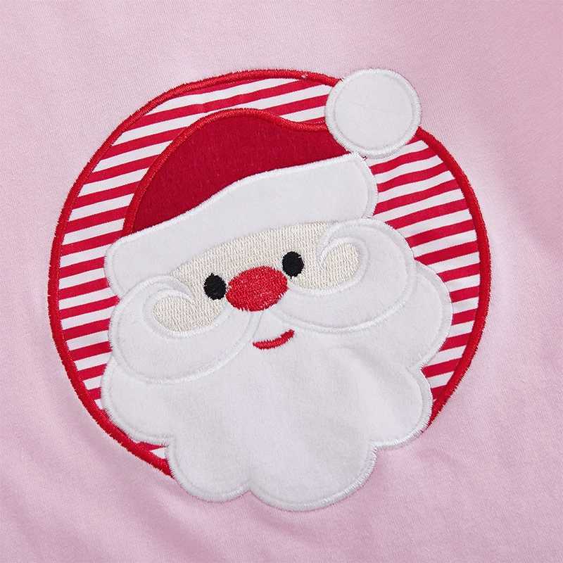 2-piece holiday long sleeved Santa Claus T-shirt for toddlers and girls paired with striped pants to celebrate Christmas W241213