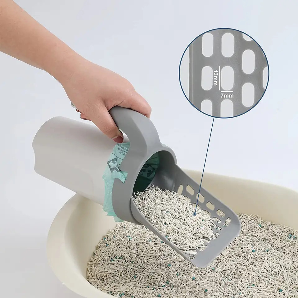 New ntegrated cat ltter shovel detachable trash can wth garbage bag large capacty household pet poop shovel artfact