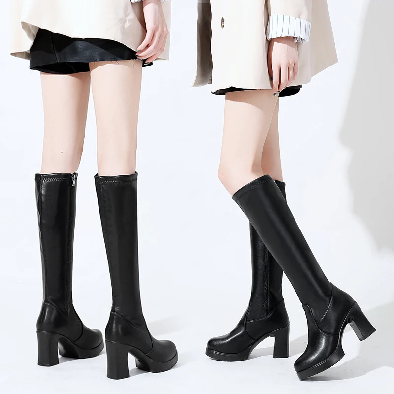 Womens shoes 2024 fashion Pointed toe thick heel womens knee high boots winter warm boots Zapatos De Mujer 241213