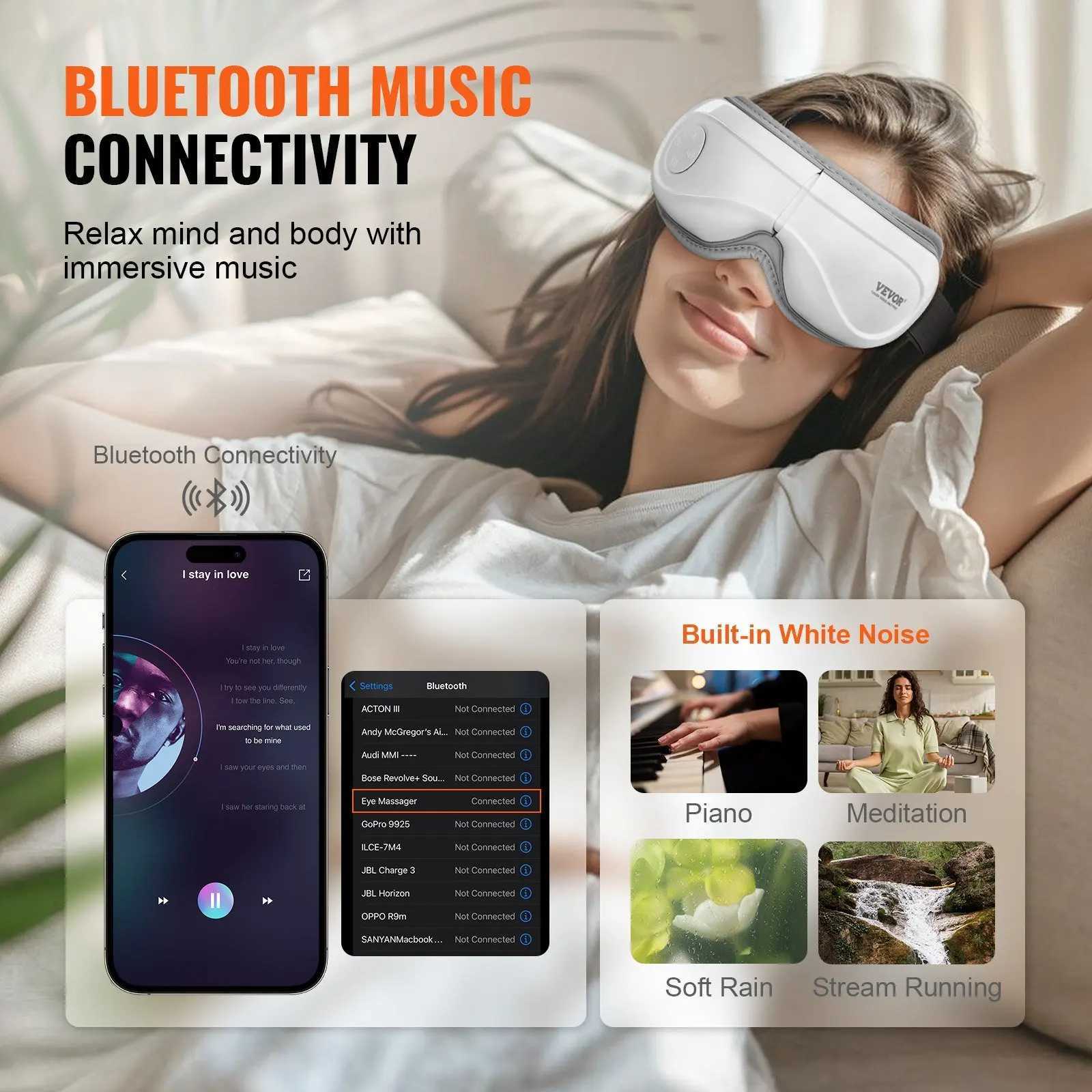 Remote eye massager with hot eye care device 5-mode Bluetooth music W241213