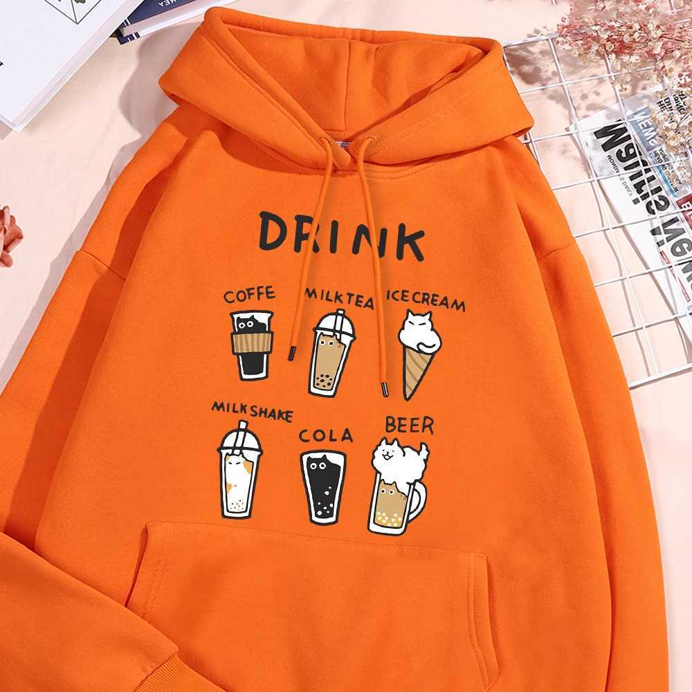 Cat Drinksprinted Hoody Mens Autumn Warm Sweatshirt Ssimple Fit Hoodie Large Zipper Top Creative Design for Womens Top W241213
