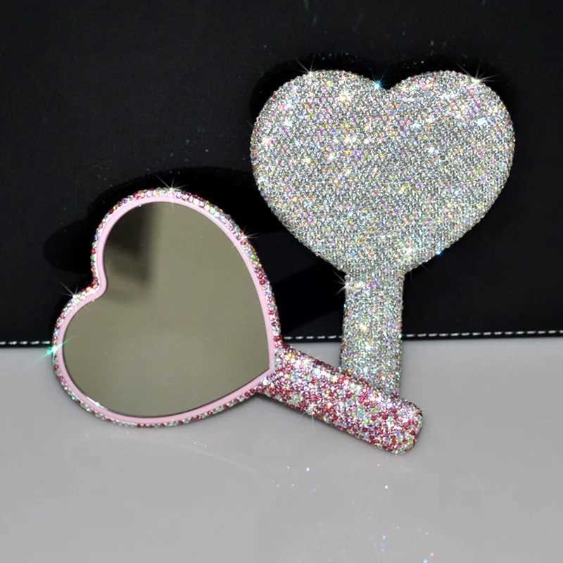 Womens Mirror Eyelash Extension Mirror Sticking Diamond Hand Mirror Fashionable High-end Beauty Handle Mirror Cosmetics MirrorsXJ241213