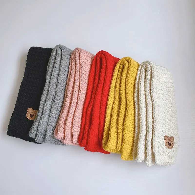 Scarves Wraps Winter Knitted Wool Scarf for Baby Cute Cartoon Bear Infant Short Scarves Korean Warm Solid Color Kids Boys Girls Neckerchief H241213