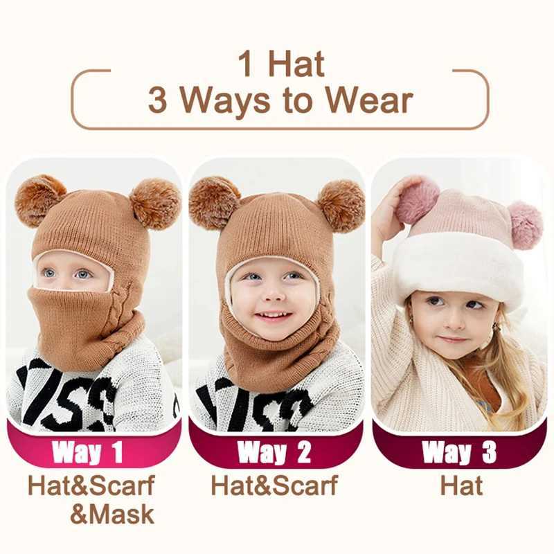 Baby Winter Hat Scarf Set Unisex Infant Kids Hats Scarf for Cold Weather Children Ear Protection Hat Toddler Pom Beanies CapXJ241213