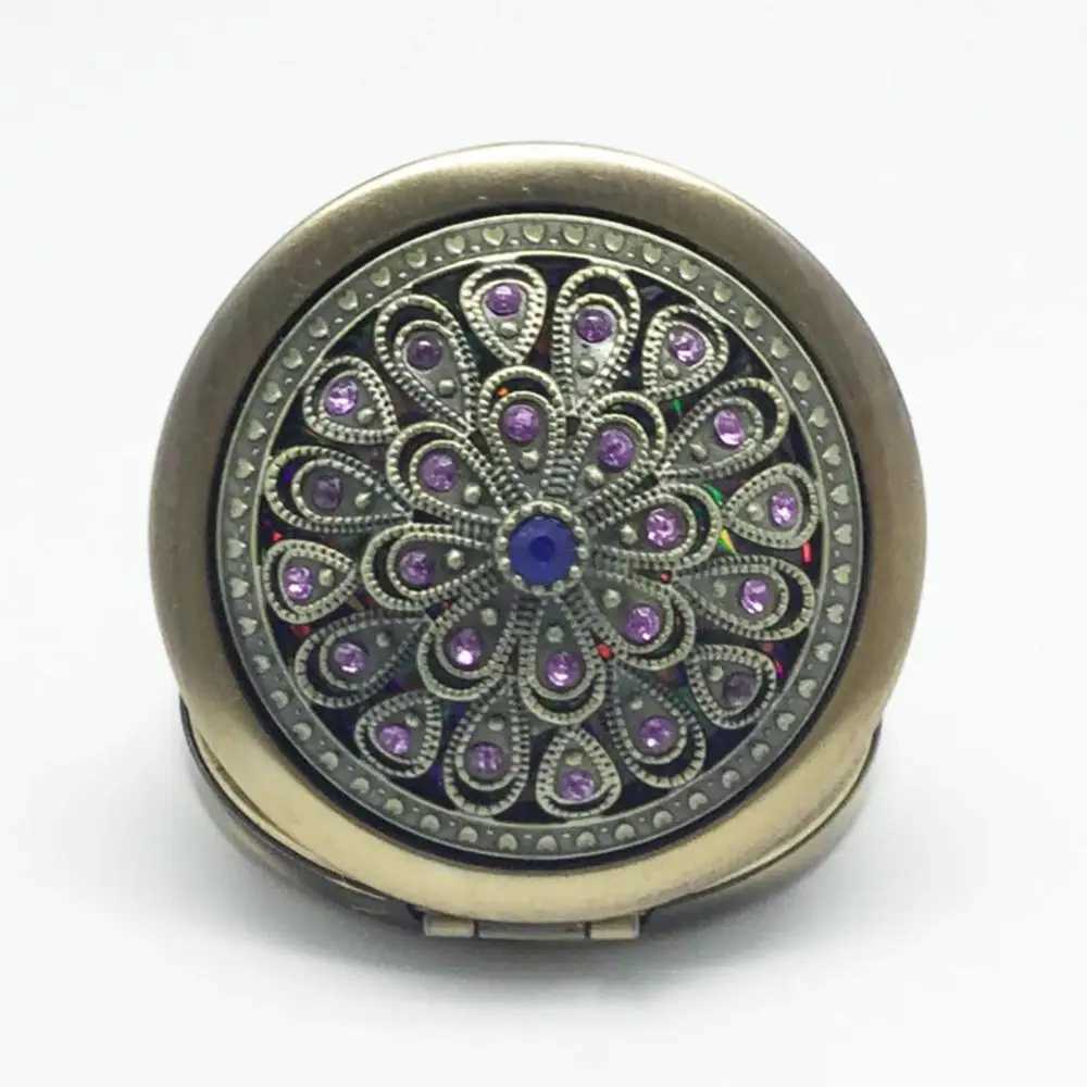 Vintage Folding Pocket Mirror Round Hollow Flower Mini Folding Mirrors Chinese Style Double-sided Makeup Mirror Cosmetic ToolsXJ241213