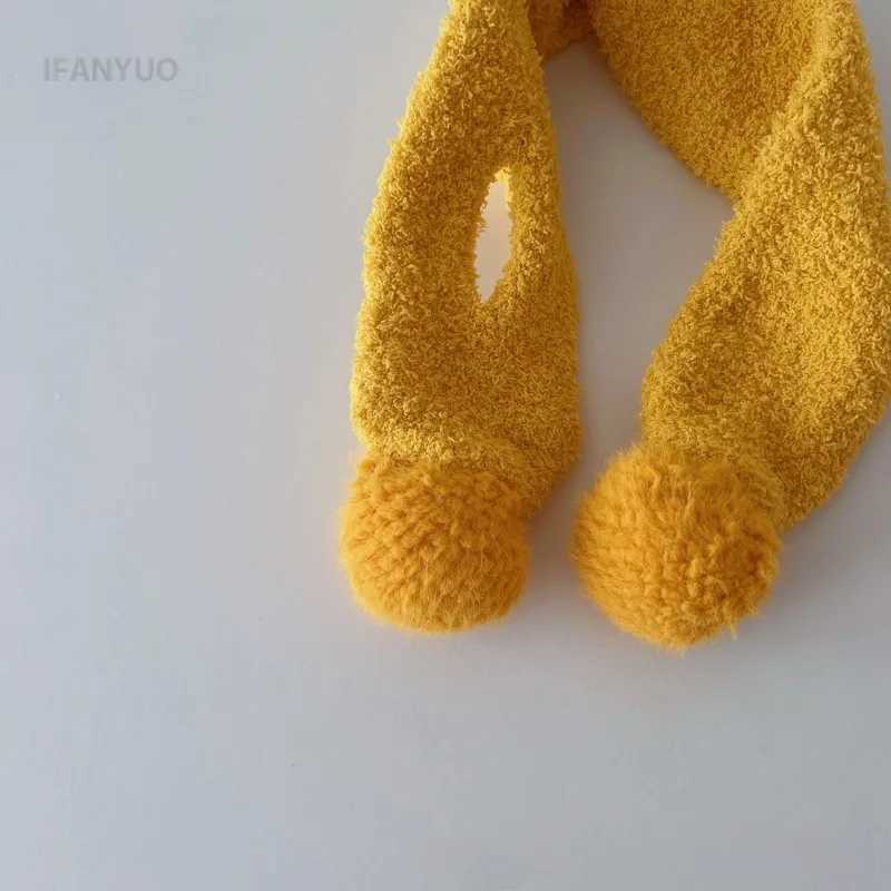 Scarves Wraps 0-8Y Childrens Bear Cross Scarf Boys And Girls Plush Ball Soft Breathablr Knitted Autumn Winter Solid Color Baby Warm Scarves H241213