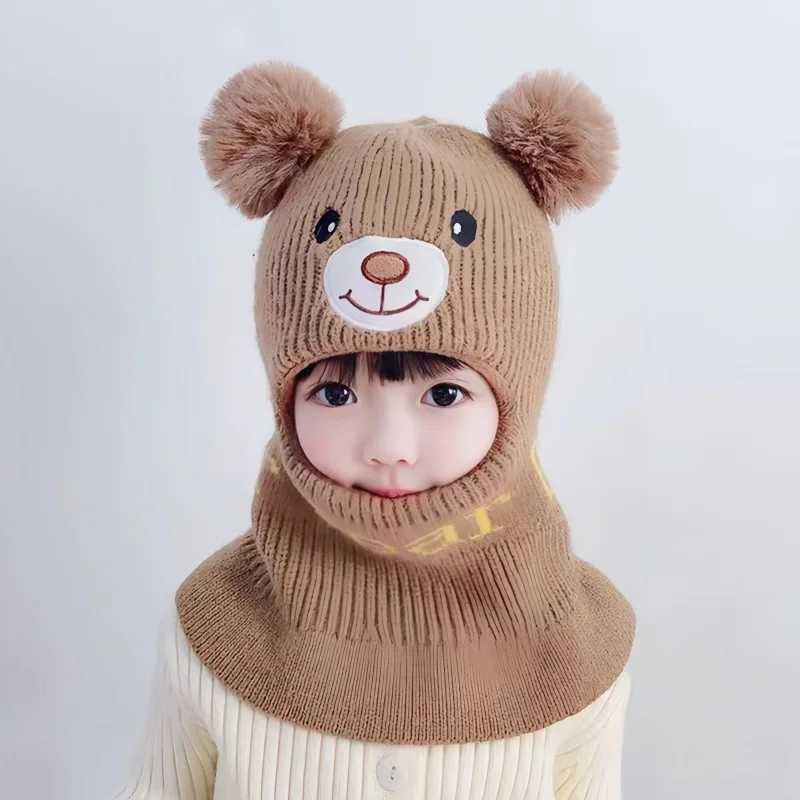 Childrens Hats Autumn Winter Windproof Knitted Shl Caps for Boys Girls Cute Ear Protectors Thickened Warm Kids Hats ScarvesXJ241213