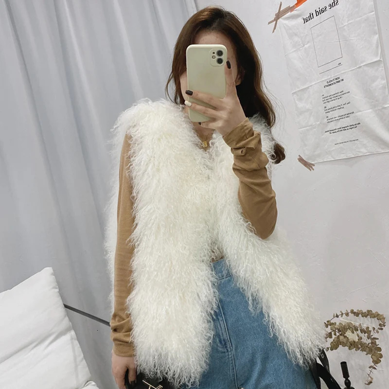 11 color ious thick warm Mongolian sheepskin vest womens winter Vneck sexy wool fur coat 241212