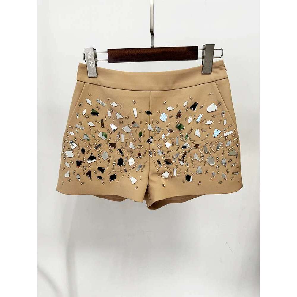 Ladies' Suit HIGH QUALITY Newest Fashion Designer Runway Suit Women's Stunning Beaded Mirror Blazer Shorts Set 2Pcs