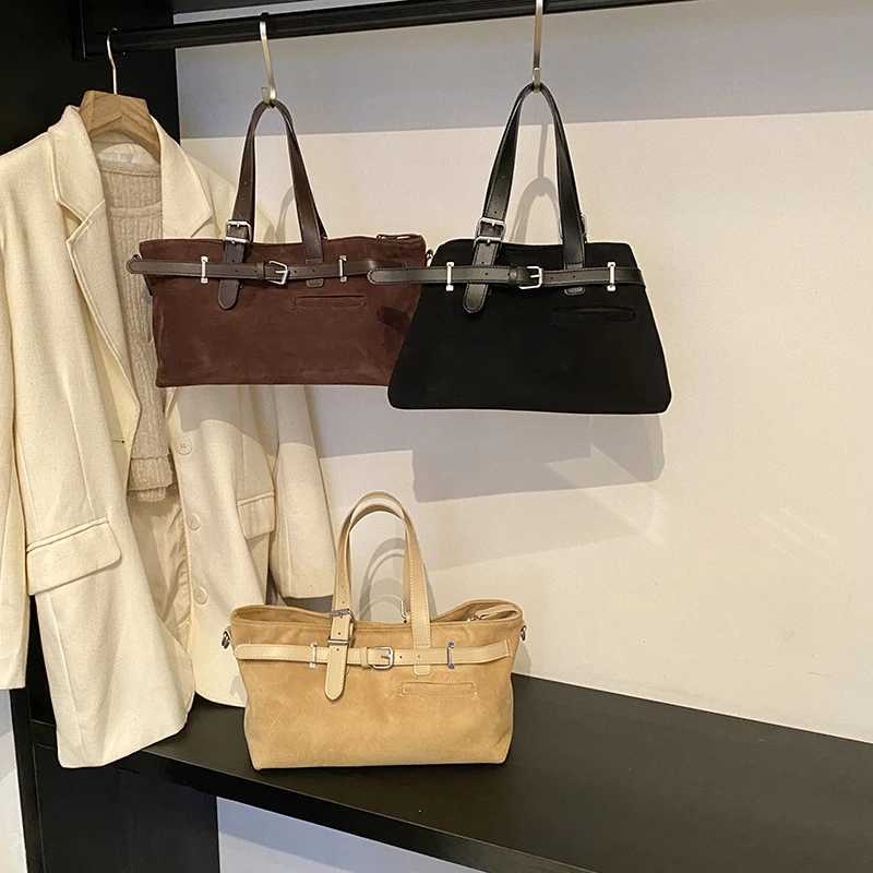 Belt Buckle Design Top-handle Bags For Women Soft Suede Large Capacity Shoulder Crossbody Bag 2024 Winter New Designer Handbags B250618