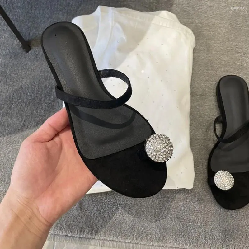 Slippers Simple Flat Rhinestone Non-slip Sandals Home Outdoor For Women