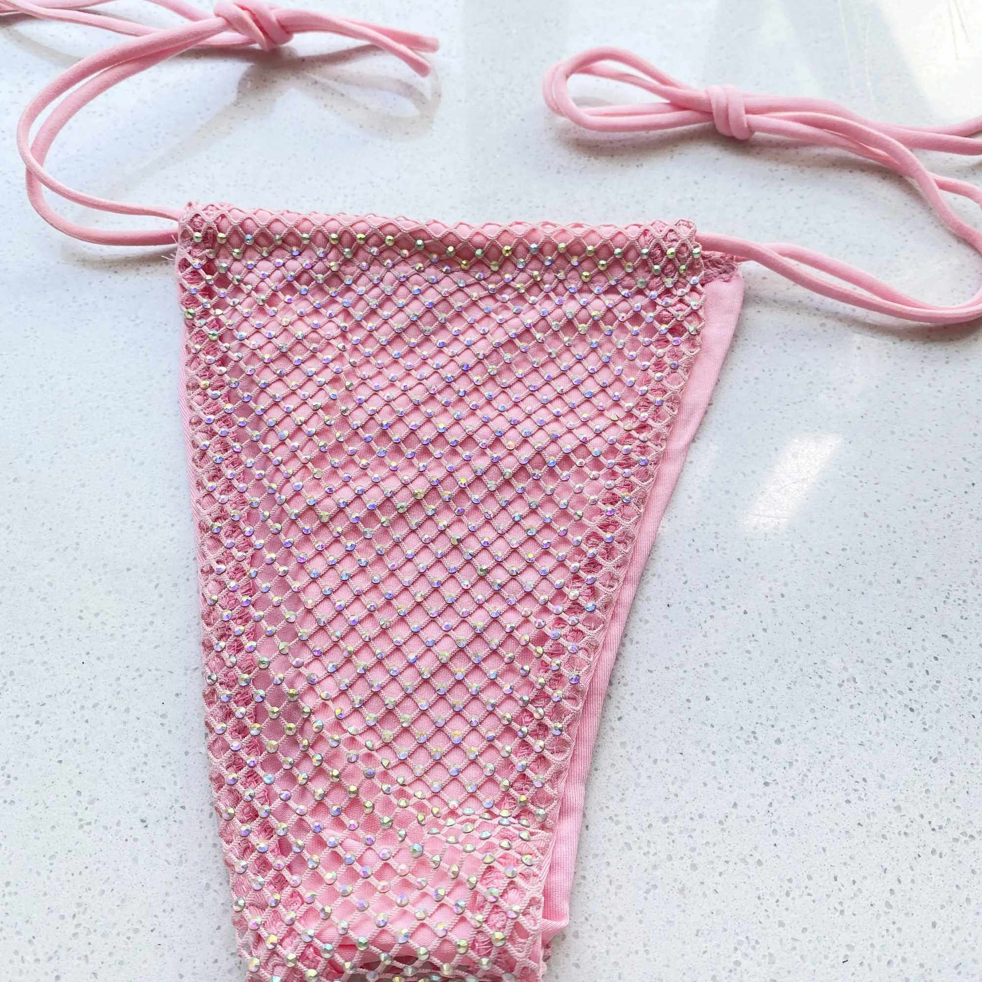 Women s Sexy Bikini Set Swimwear Luxury Bling Rhinestone Sliver Crystal Diamond Swimsuit Halter Push Up Bandage BeachwearXJ241212