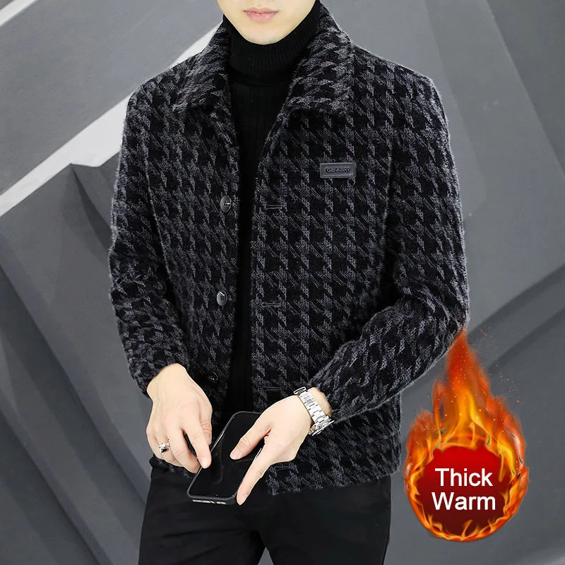 Top Quality Steetwear Lapel Plaid Print Jacket Ropa De Hombre Winter Men Wool Trench Coat Contrasting Colors Lattice 241213