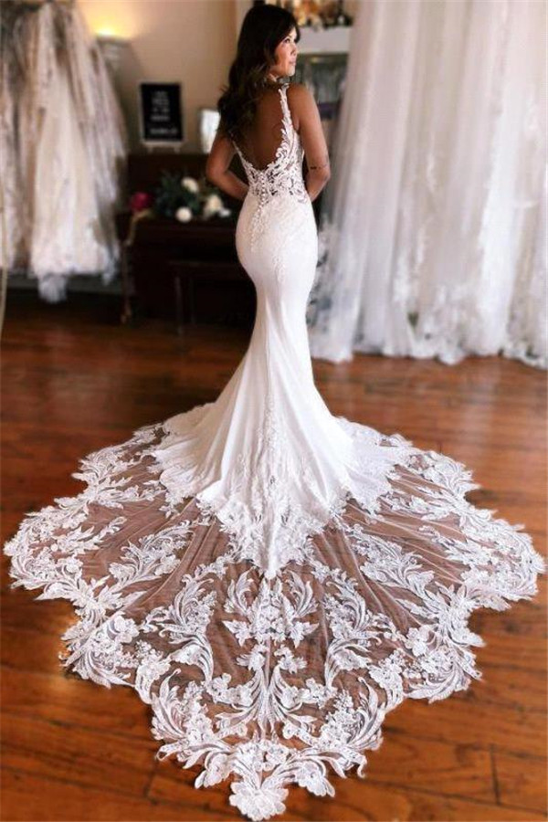 Gorgeous Lace Mermaid wedding Dresses sexy Open Back Spaghetti Straps Long Bridal Gowns western Country Wedding Robes BC16968