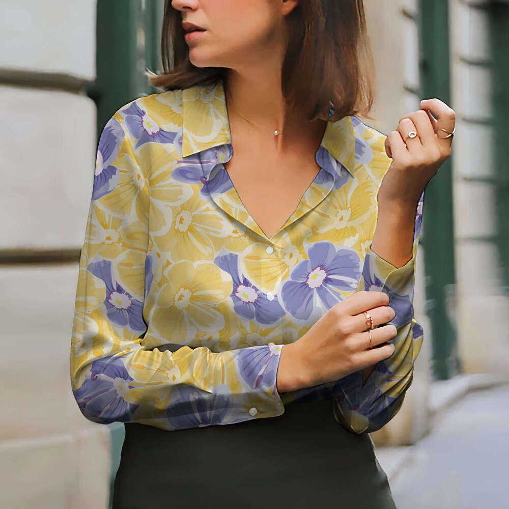 European American Women's Tops, Spring Autumn Long Sleeves, Digital Printed Shirts, Trendy Clothing, Fashionable And Casual Temperament