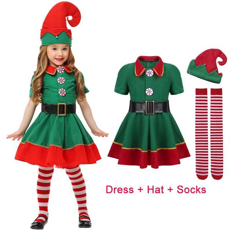 2024 Green Elf Girls Christmas Costume Festival Girls Santa Claus New Year Childrens Clothing Fancy Dress Christmas Party Dress W241213