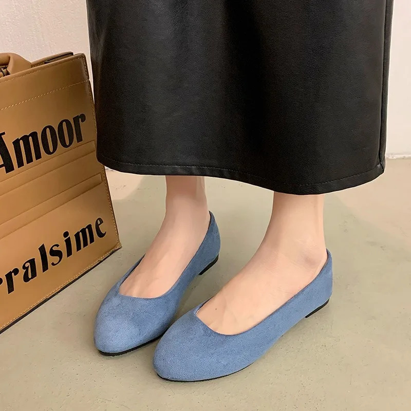 Womens casual round toe cute flat shoes Moasines ballet dancer church flat shoes womens suede elegant soft sole mom blue-green red shoes 241213