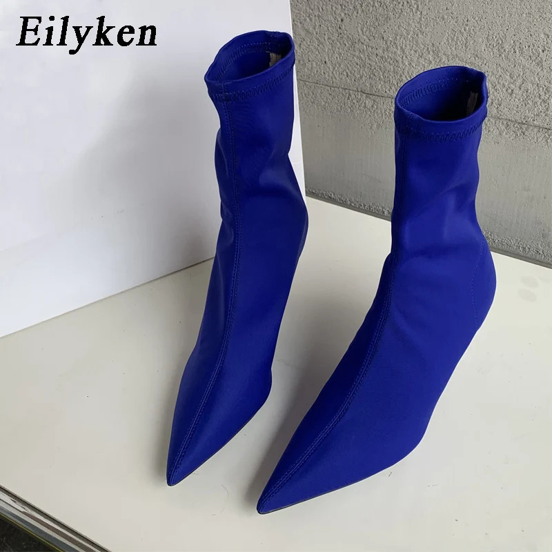Eilyken 2024 spring autumn stretch fabric womens ankle boots sexy Pointed Toe high heels fashionable womens socks pump shoes 241213