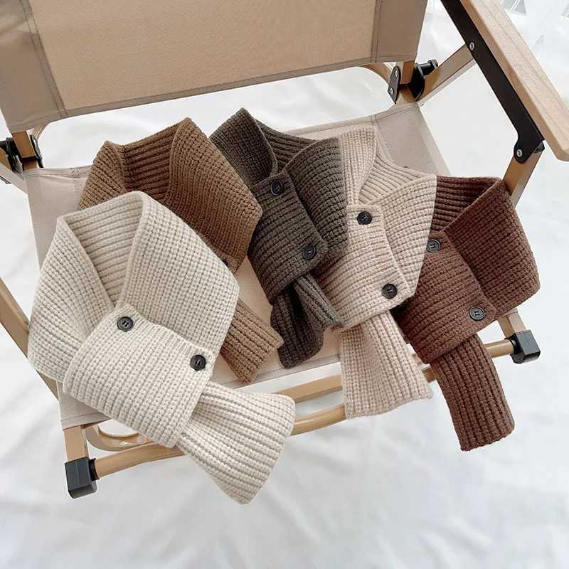 Scarves Wraps New Knitted Children Scarf Autumn Winter Kids Solid Color Cross Scarves for Girls Boys Warm Baby Neck Warmers Neckerchief H241213