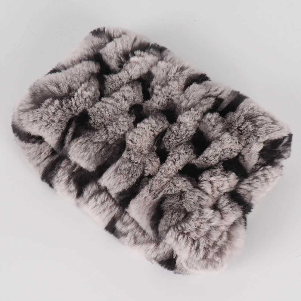 Scarves Wraps Women Handmade Stretch 100% Real Rabbit Fur Scarf Knit Genuine Rex Headbands Girls Natural Ring H241213