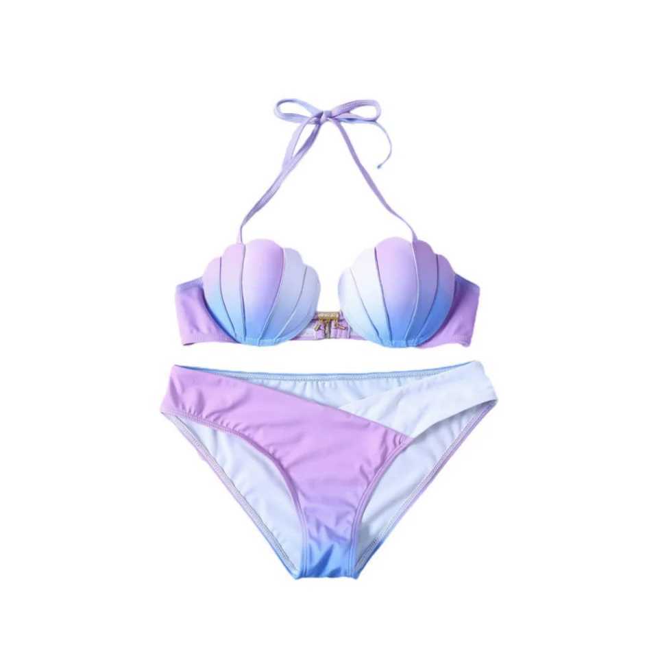 Women New Mermaid Bikini Polyester Gradient Swimsuit Tight ss Swimwear High Bounce Summer Bathing Suit Beachwear 2024XJ241212