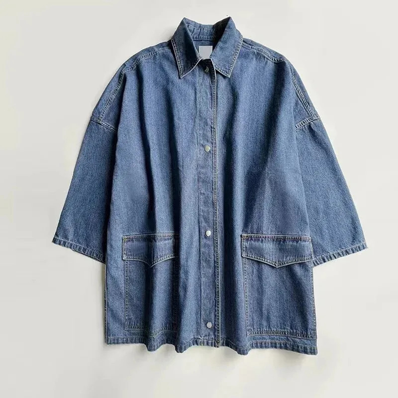 denim jacket Origina silhouette wide sleeved fried loose fit shirt modern retro large pocket 2024 241211