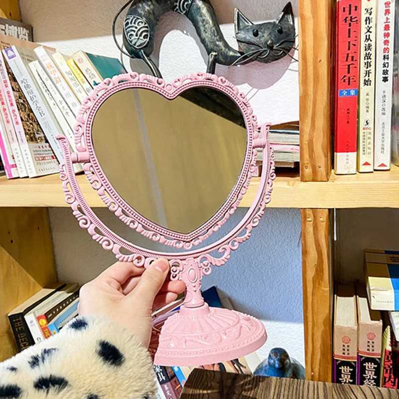 Cosmetic Heart-Shaped Mirror Functional Durable Desk Type Vintage European Style Makeup Mirror For Makeup Pocket Compact MirrorsXJ241213