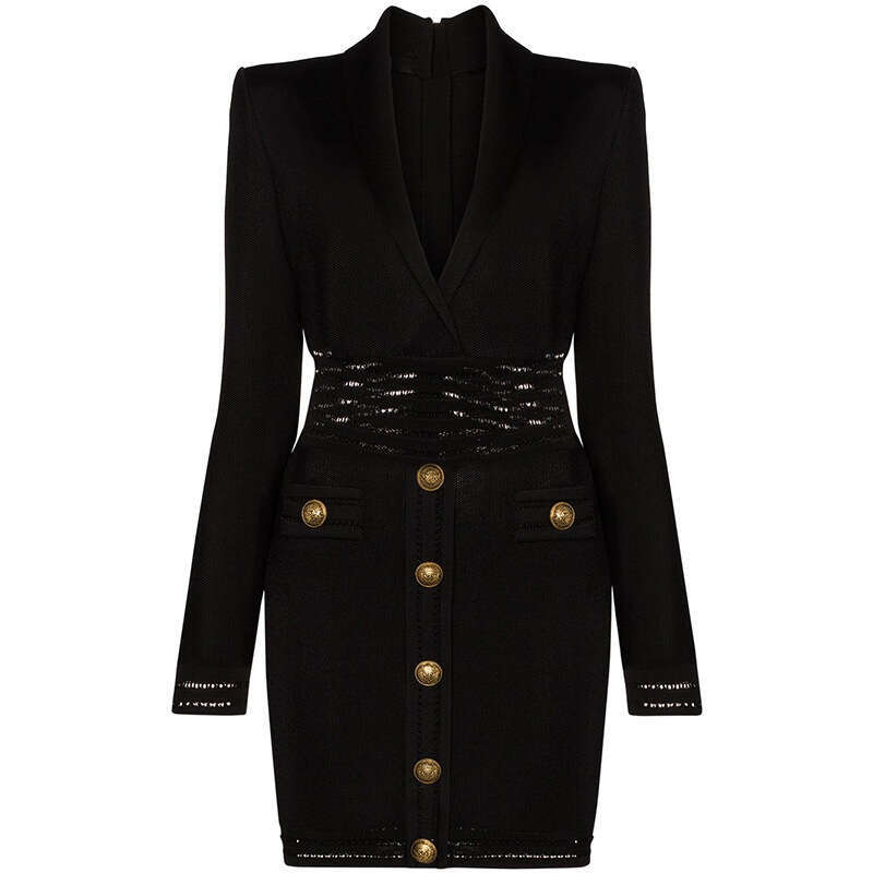 Skirt Set HIGH QUALITY Newest Fall Winter Designer Women's Long Sleeve Notched Collar Knit Dress