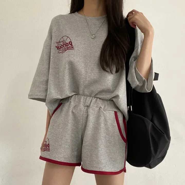Women's Two Piece Pants Summer Fashion 2024 Casual Sportswear Trendy Summer Style Loose Women Short Slve 2 Piece Shorts Set Cotton dent Suits Y24