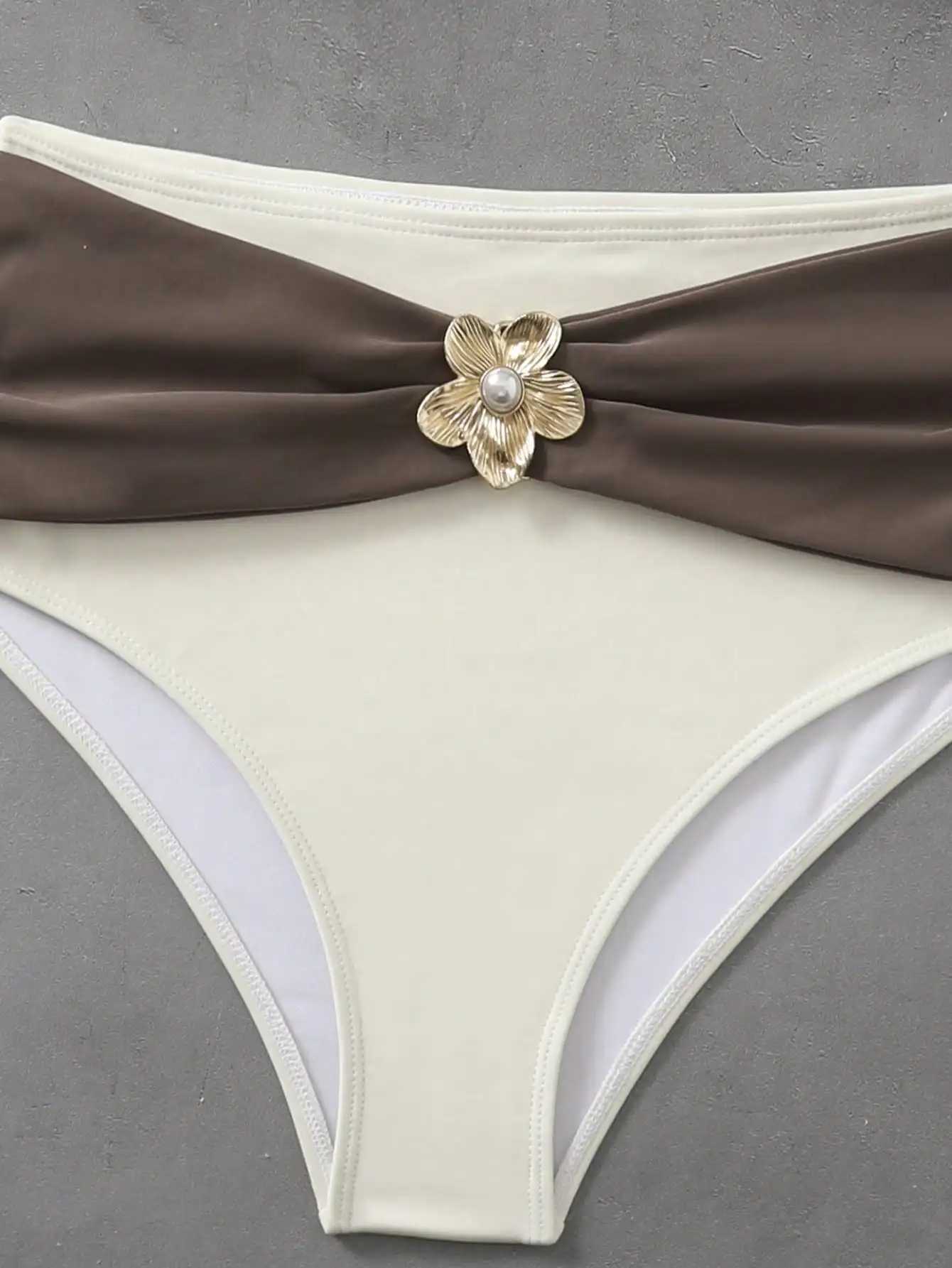 Color Block Womens Summer Beach Metal Flower Tube Top Bikini SetXJ241212
