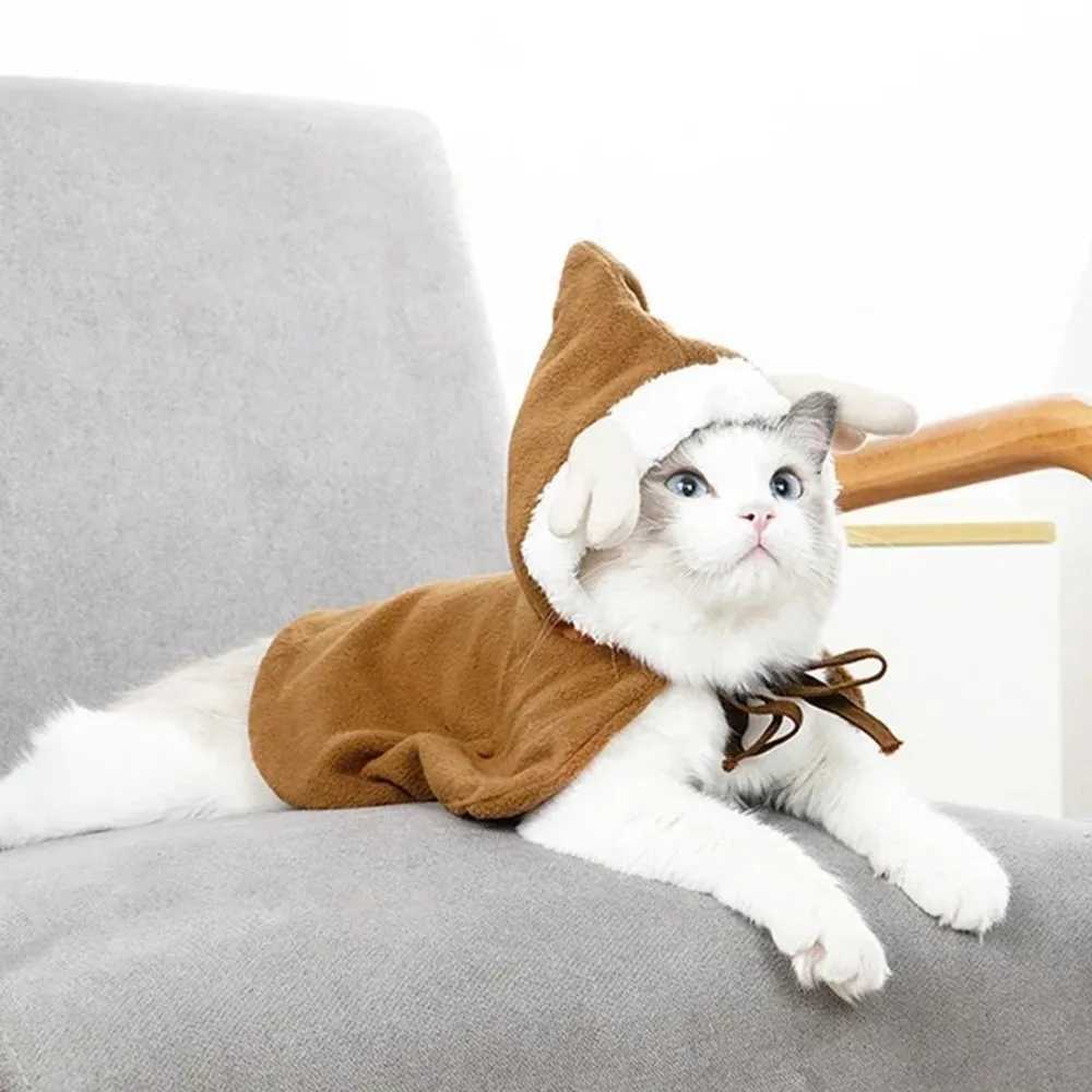 Scarves Wraps Funny Cat Christmas Costume Cosplay Props Pet Christmas Cape Dress Up Clothes Warm Red Scarf Cloak With Hat Pet Accessories H241213