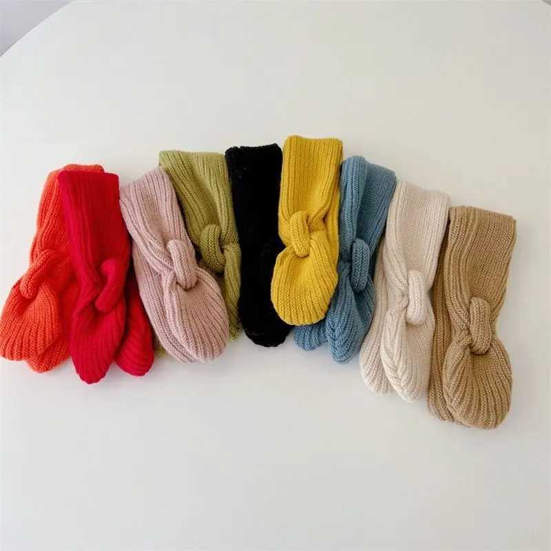 Scarves Wraps New Korean Style Wool Childrens Scarf Solid Autumn Winter Fashion Kids Knitted Scarf Candy Color Baby Boy Girl Warm Cross Scarf H241213