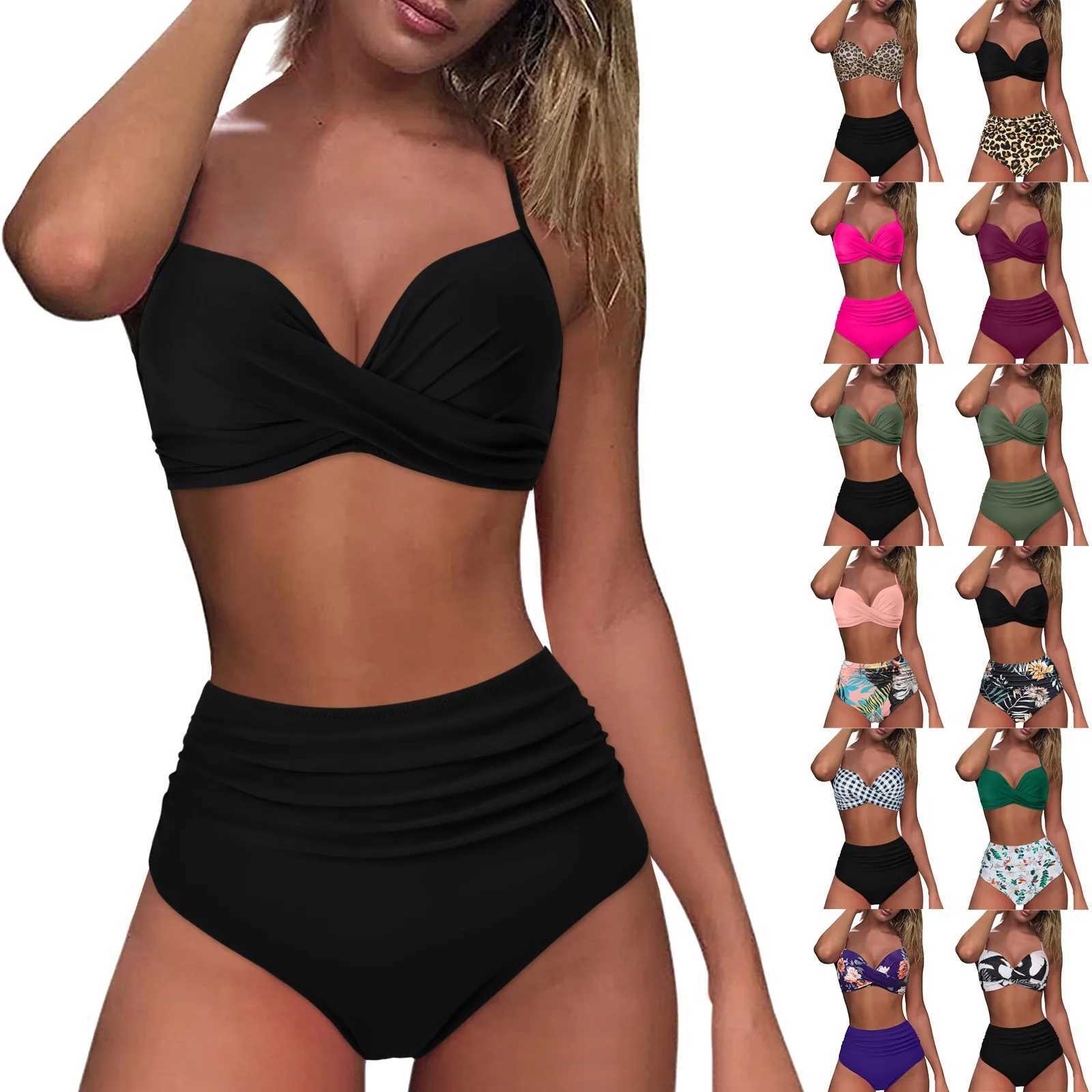 High Waist Bikini 2024 Woman Swimsuit Women Swimwear Bathing Suit Padded Push Up Ruched Swimsuit Women Bikini SetXJ241212