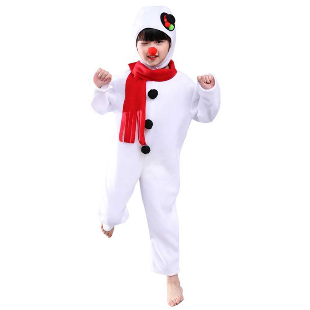 Scarves Wraps Kids Christmas Snowman Performance Suit Jumpsuit with Scarf Red Nose Headwear Cosplay Costume (160cm) H241213