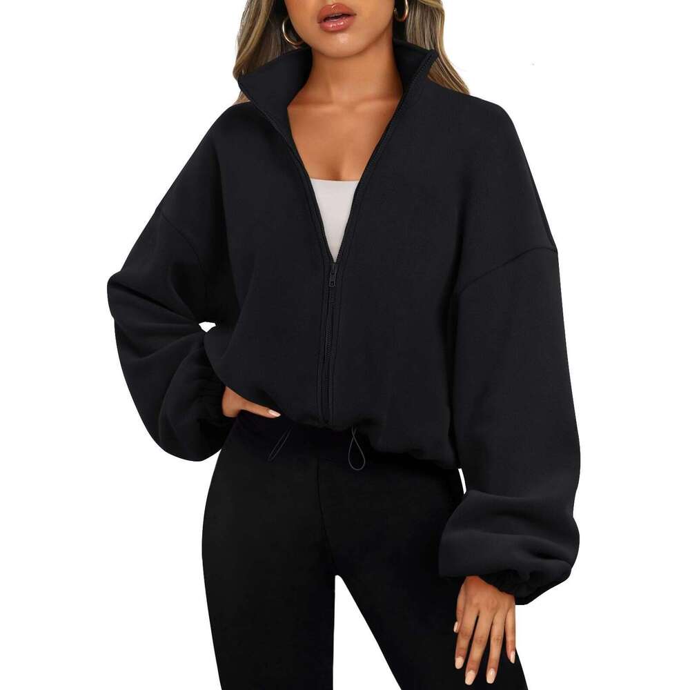Autumn Fashion Casual Stand Up Collar Long Sleeved Zipper Drawstring Warm Cardigan Loose Hoodie Fashionable Quality Classic