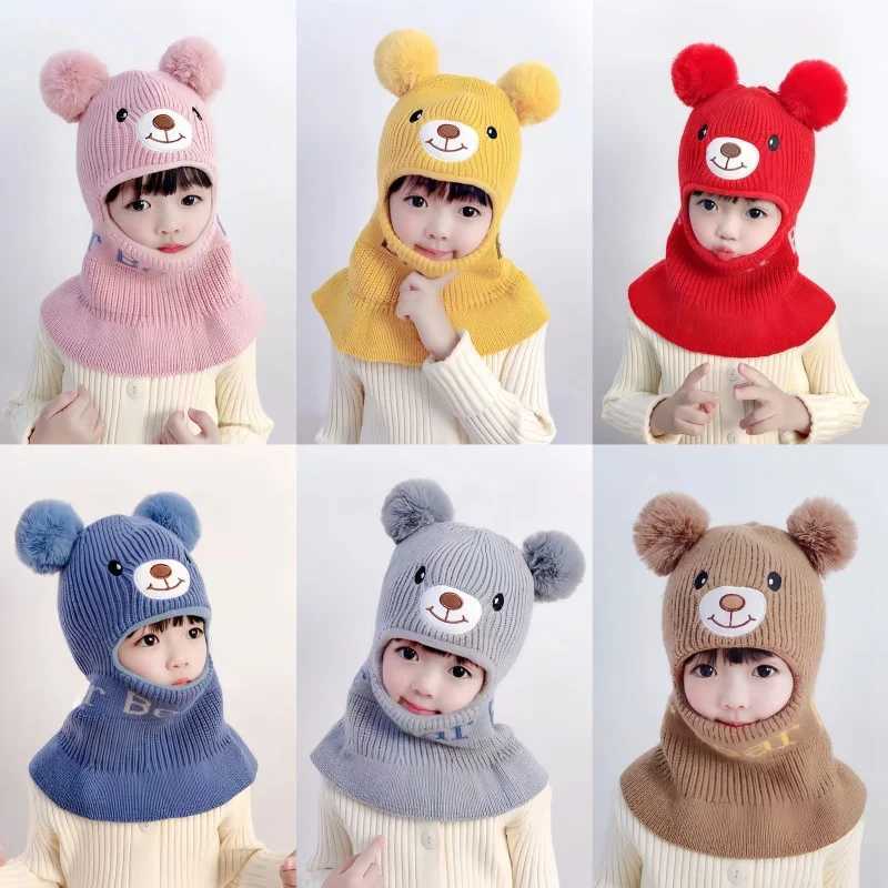 Childrens Hats Autumn Winter Windproof Knitted Shl Caps for Boys Girls Cute Ear Protectors Thickened Warm Kids Hats ScarvesXJ241213