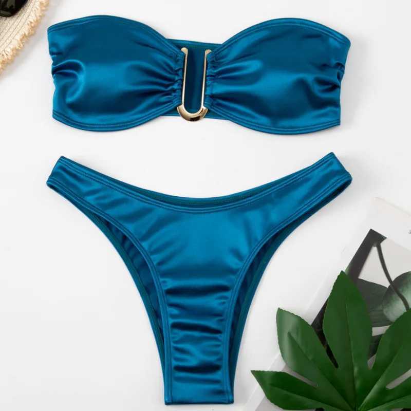 12 Color 2024 New Sexy Bandeau Bikini Women Swimwear Fa Swimsuit Two-pieces Bikini Set Padded Bather Bathing Suit SwimXJ241212