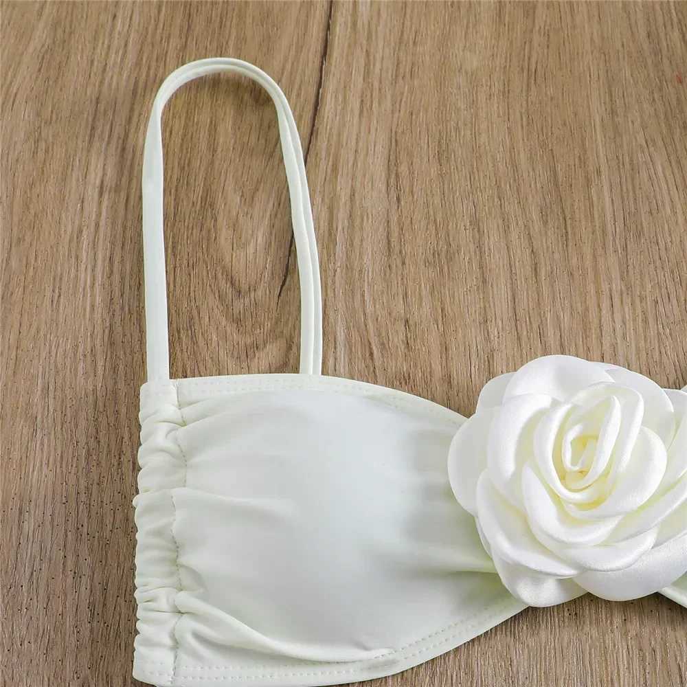 Sexy Flower Bandeau Swimwear Thong Bikini 2024 Women Lace-up Swimsuits Swimming Bathing Suit Brazilian Bikinis Set Mujer BiquiniXJ241212