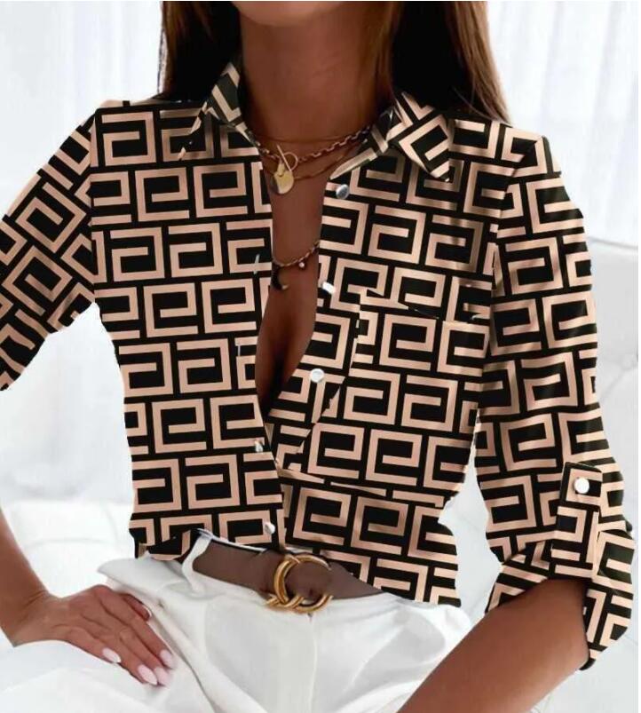 Shirts Women's Designer Blouses Fashion Autumn Spring Long Sleeve Printed Lapel Shirt Chain Print Luxury Tops for Female Plus Size