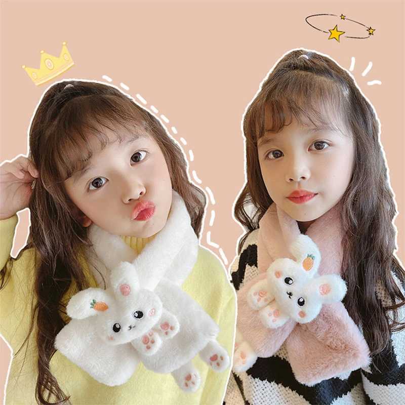 Scarves Wraps New Winter Children Cute Soft Faux Fur Cartoon Carrot Scarf Baby Girls Outdoor Windproof Warm Scarf Boy Kids Plush Thicken Scarf H241213
