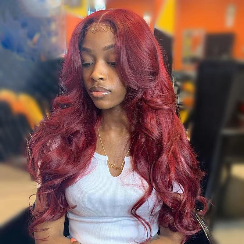 Burgundy Human Hair Water Wave 13x4 Lace Front Wig Highlight Hd Lace Human Hair Wigs for Women Transparent Lace Closure Straight Wig Preplucked Free S