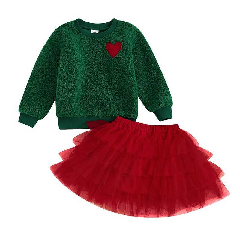 FOCUSNORM 0-4Y little girl Christmas costume set camouflage heart patch work long sleeved crew collar laminated chiffon skiing W241213