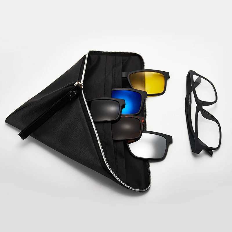 6 In 1 Men Women Polarized Optical Magnetic Sunglasses Clip Magnet Clip on Sunglasses Polaroid Clip on Sun Glasses Frame And BagX241213