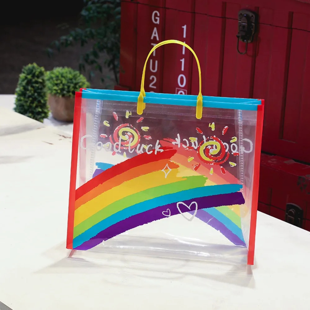 PVC Transparent Rainbow Shoulder Bag Waterproof Beach Swimming Storage Handbag Large Capacity Shopping 241203