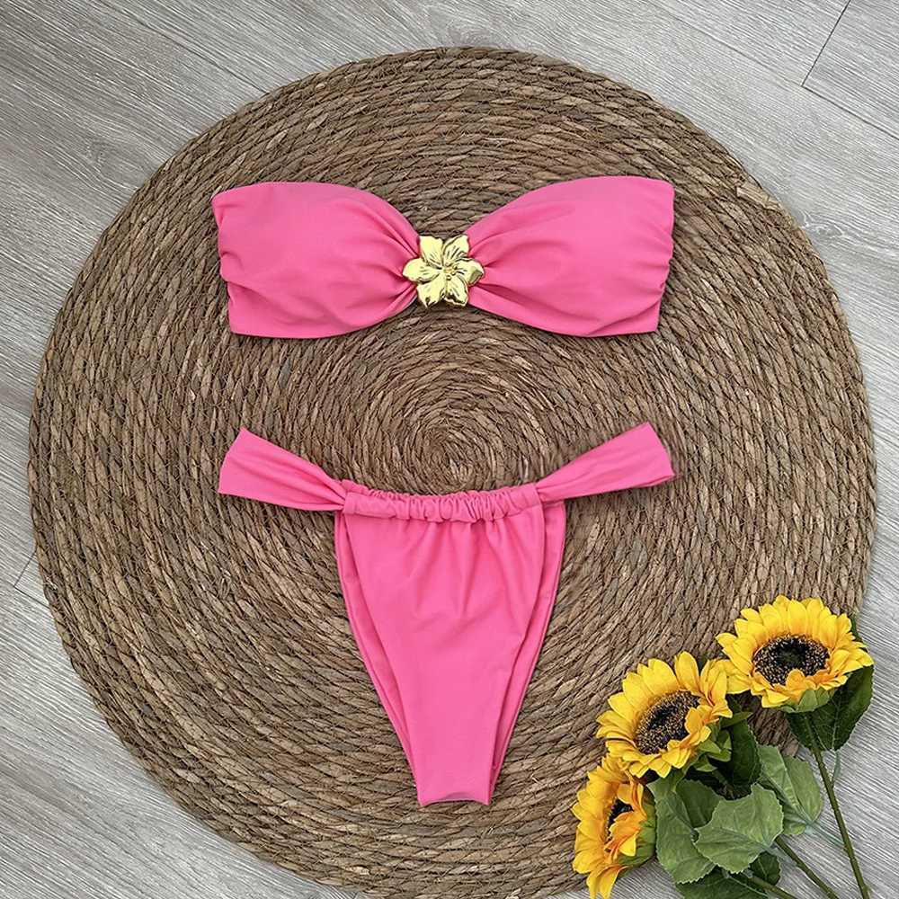 Bandeau Bikini Push Up Women Swimsuits 2024 Sexy Fa Swimwear Brazilian Bikini Set Thong Biquini Swim Suits Solid BeachwearXJ241212