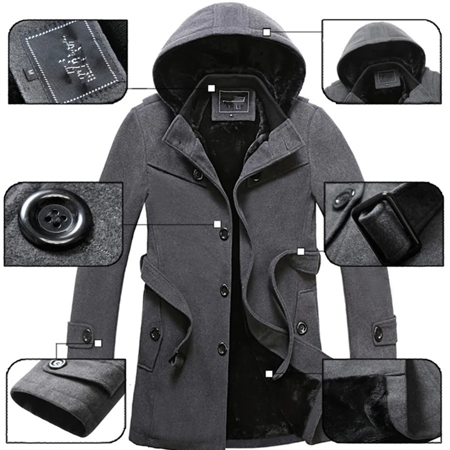 Winter Trench Coat Men Fashion Long Overcoat Male Woollen ootwear Thick Mens Clothing Size 4XL Wool Jackets 241213