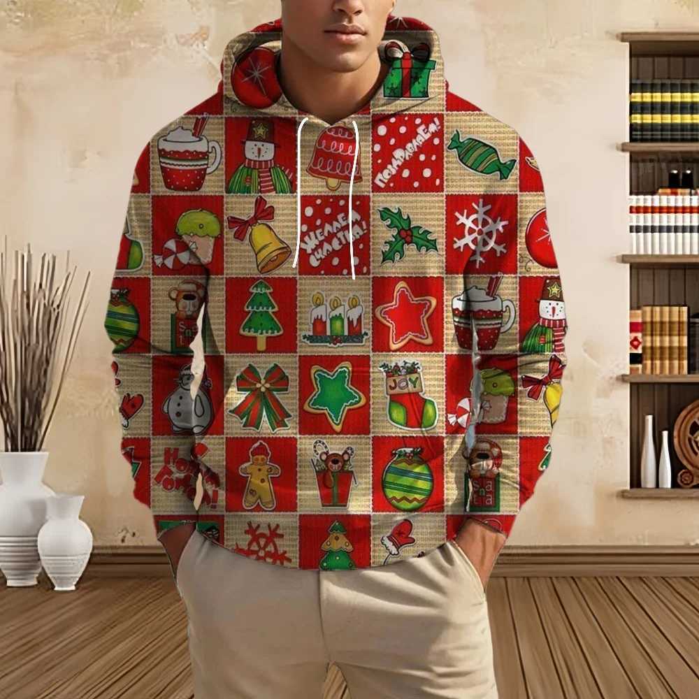 Classic Christmas Mens Hoodie Sweatshirt Street Fun Santa Claus 3D Printed Sports Hoodie Autumn Fashion Snowman Mens Hoodie W241213