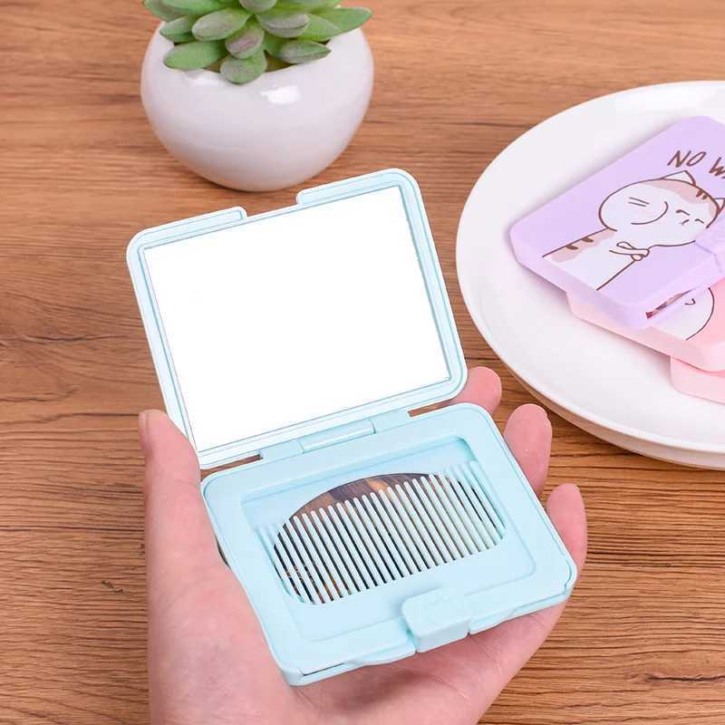 1 Pcs Portable Small Comb with Folding Mirror Compact Pocket Size Portable Travel Hair Brush Cosmetic Mirror Head Massager RelaxXJ241213