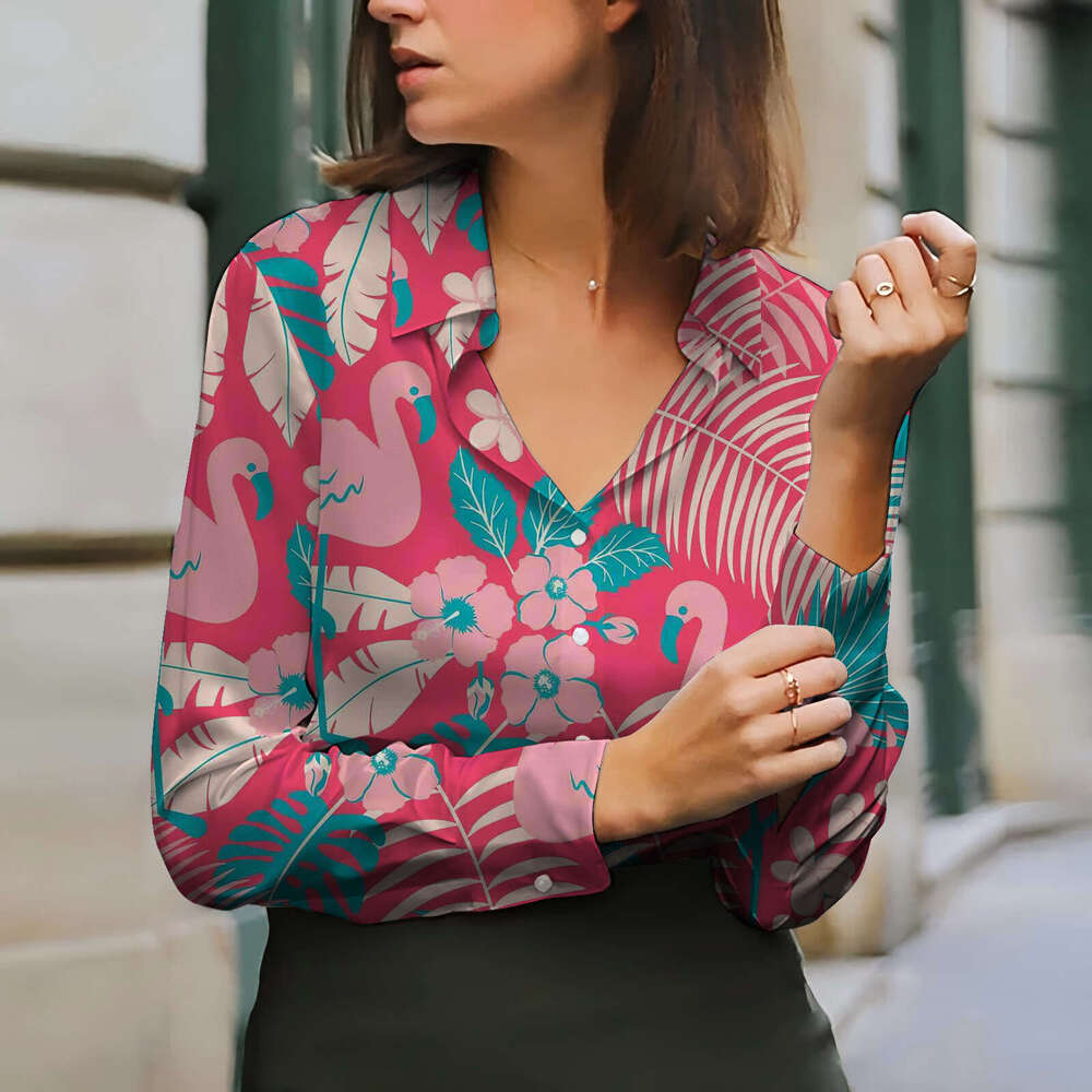 European American Women's Tops, Spring Autumn Long Sleeves, Digital Printed Shirts, Trendy Clothing, Fashionable And Casual Temperament